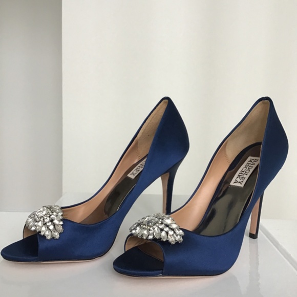 Badgley Mischka royal blue satin open toe pump size 7-7 1/2 - Picture 5 of 10
